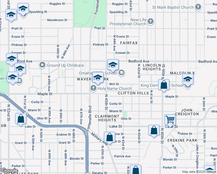 map of restaurants, bars, coffee shops, grocery stores, and more near 3019 North 45th Street in Omaha