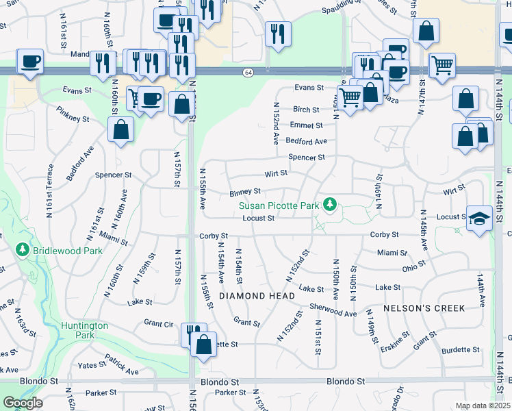 map of restaurants, bars, coffee shops, grocery stores, and more near 2929 North 153rd Avenue in Omaha