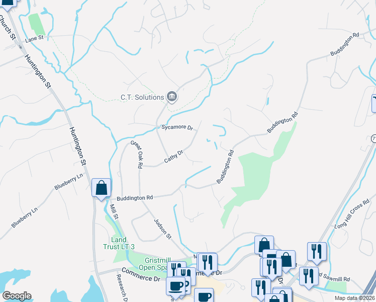 map of restaurants, bars, coffee shops, grocery stores, and more near 29 Cathy Drive in Shelton