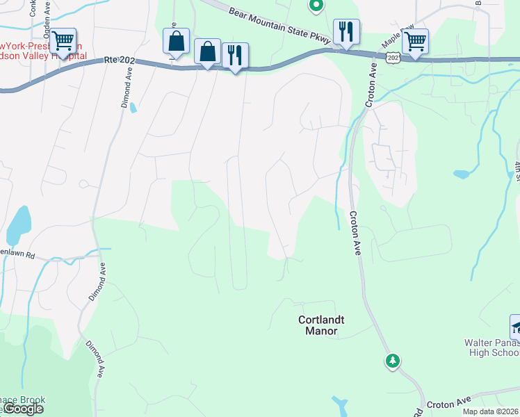 map of restaurants, bars, coffee shops, grocery stores, and more near 621 Cardinal Road in Cortlandt