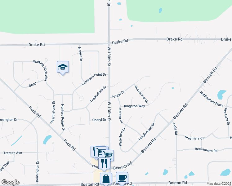 map of restaurants, bars, coffee shops, grocery stores, and more near 12830 North Star Drive in North Royalton