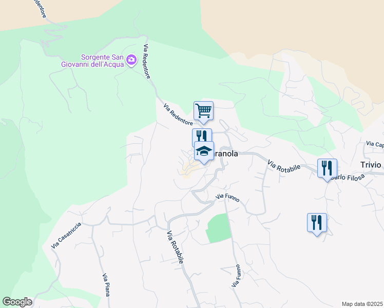 map of restaurants, bars, coffee shops, grocery stores, and more near 38 Via Sant'Antonio Abate in Trivio