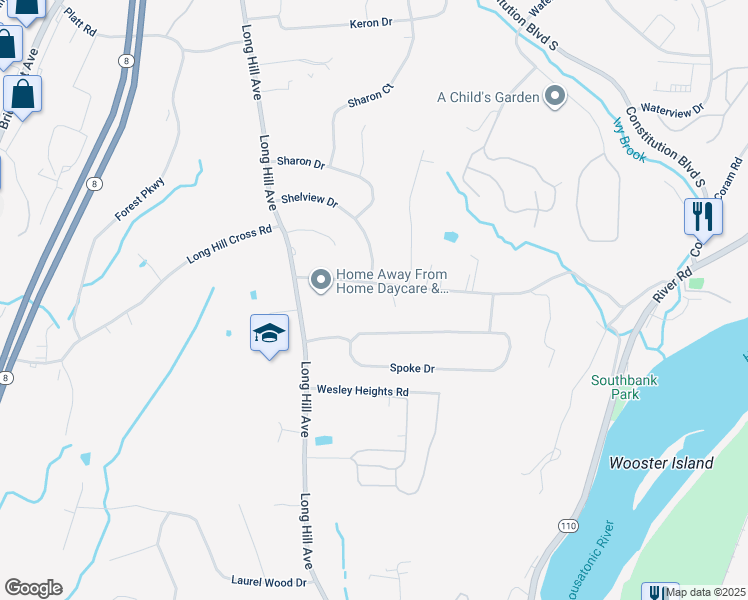 map of restaurants, bars, coffee shops, grocery stores, and more near 172 Rocky Rest Road in Shelton