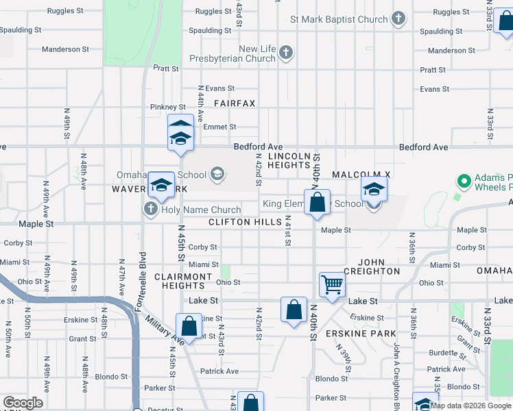 map of restaurants, bars, coffee shops, grocery stores, and more near in Omaha