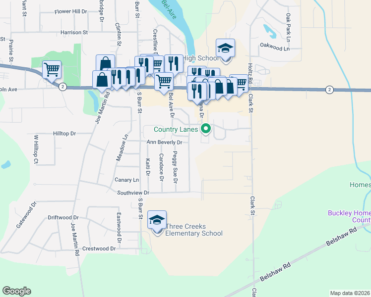 map of restaurants, bars, coffee shops, grocery stores, and more near 18316 Platinum Drive in Lowell