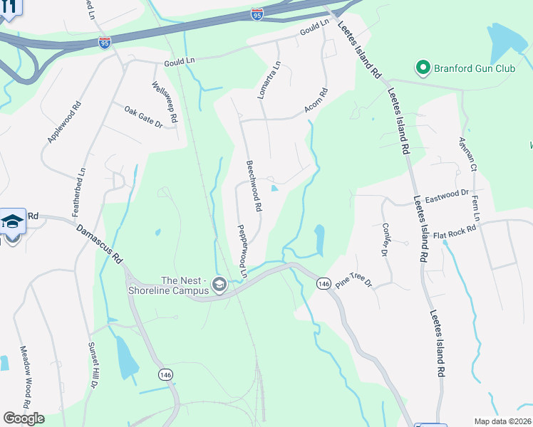 map of restaurants, bars, coffee shops, grocery stores, and more near 11 Beechwood Road in Branford