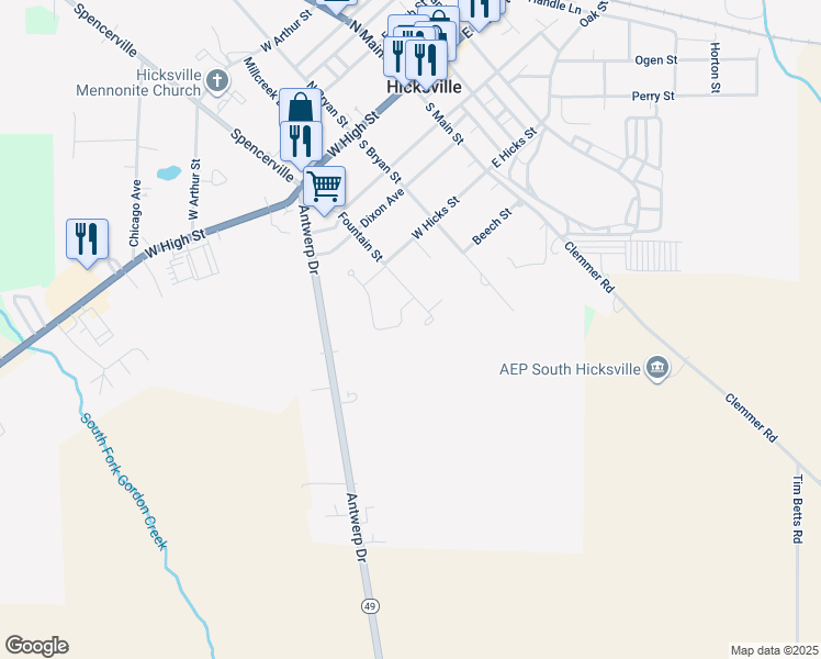 map of restaurants, bars, coffee shops, grocery stores, and more near 105 Oak Park Dr in Hicksville