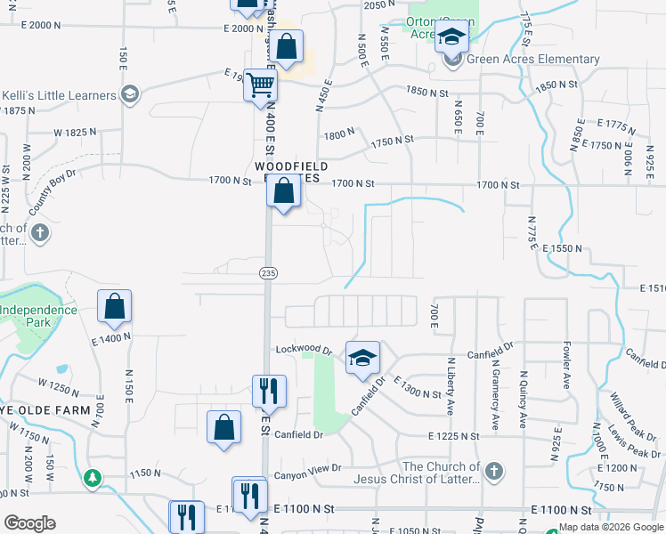 map of restaurants, bars, coffee shops, grocery stores, and more near 1534 North 450 East in North Ogden