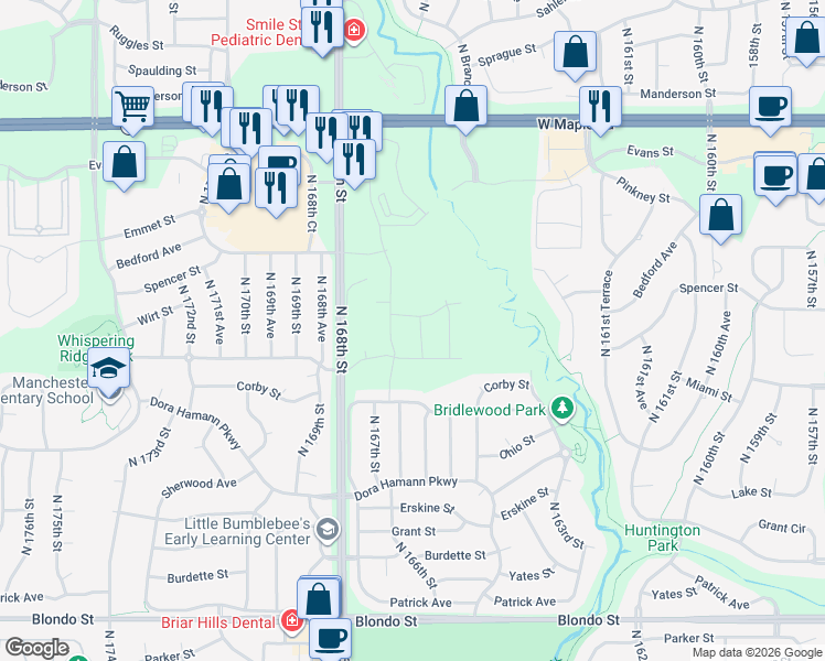 map of restaurants, bars, coffee shops, grocery stores, and more near 2915 North 168th Avenue in Omaha