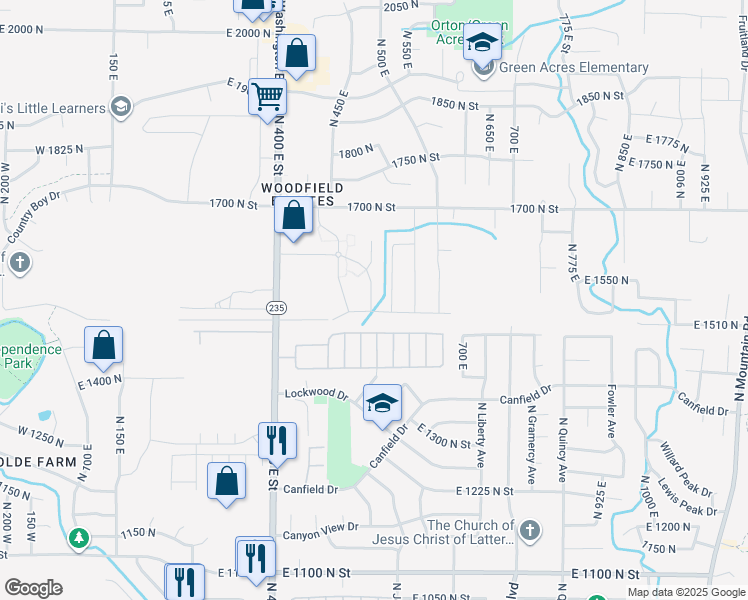 map of restaurants, bars, coffee shops, grocery stores, and more near 1540 North 475 East in North Ogden
