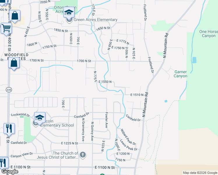 map of restaurants, bars, coffee shops, grocery stores, and more near 1532 North 825 East in North Ogden