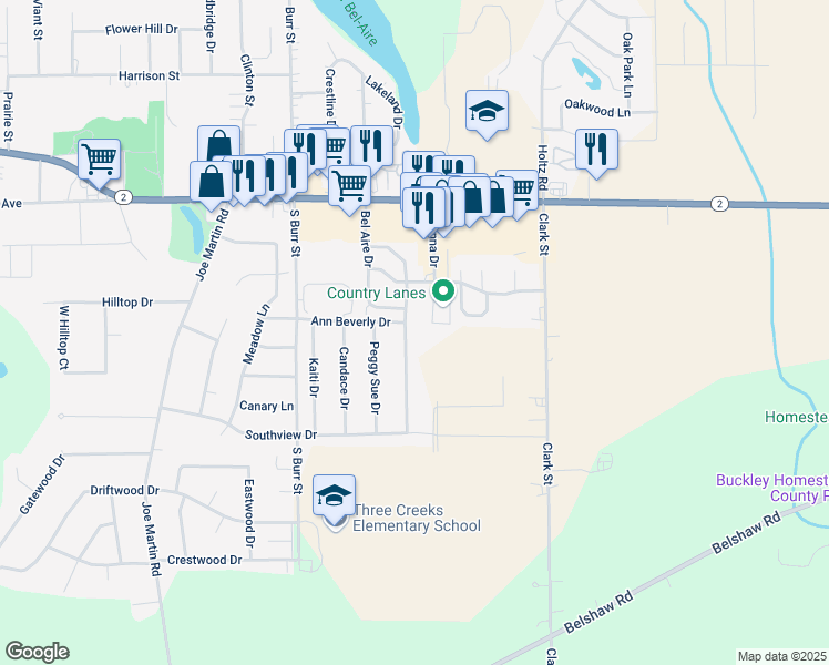 map of restaurants, bars, coffee shops, grocery stores, and more near 18311 Platinum Drive in Lowell