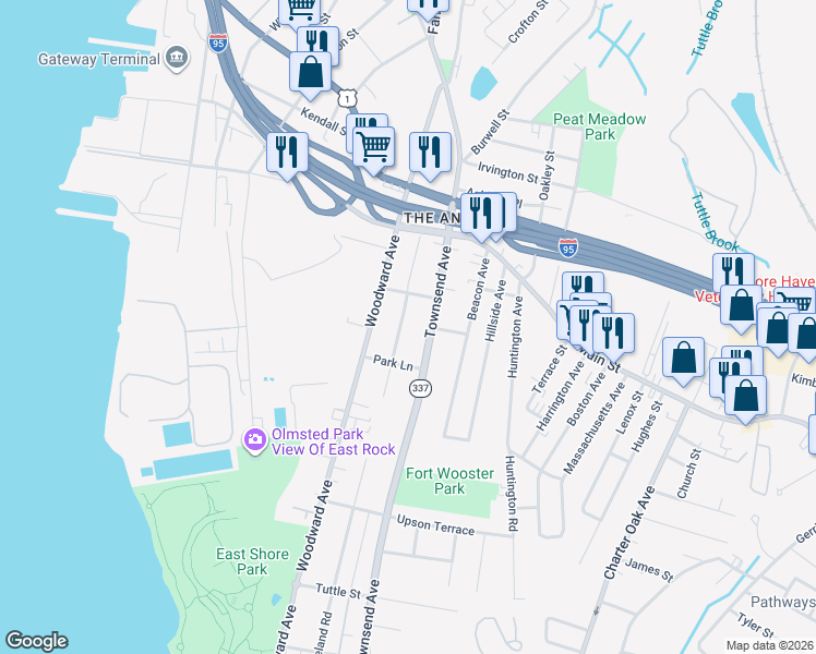map of restaurants, bars, coffee shops, grocery stores, and more near 239 Elaine Terrace in New Haven