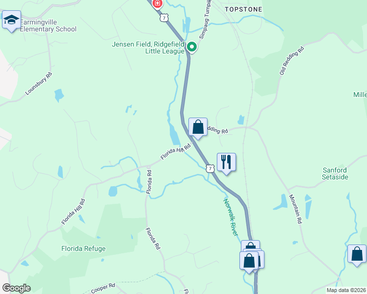 map of restaurants, bars, coffee shops, grocery stores, and more near 358 Florida Hill Road in Ridgefield
