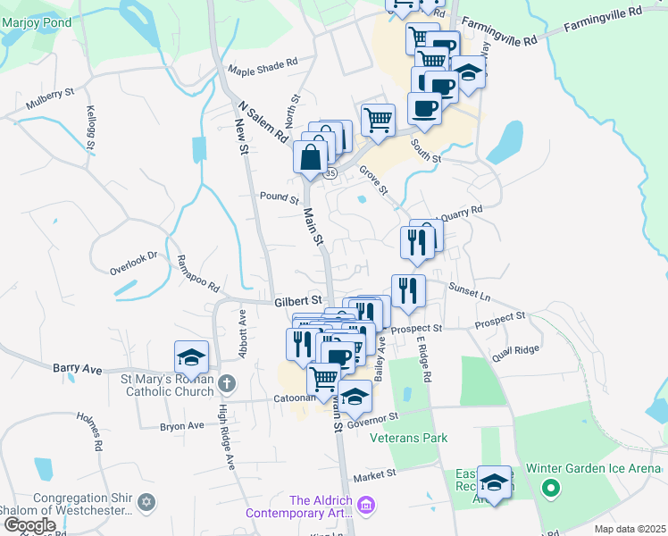 map of restaurants, bars, coffee shops, grocery stores, and more near 536 Main Street in Ridgefield