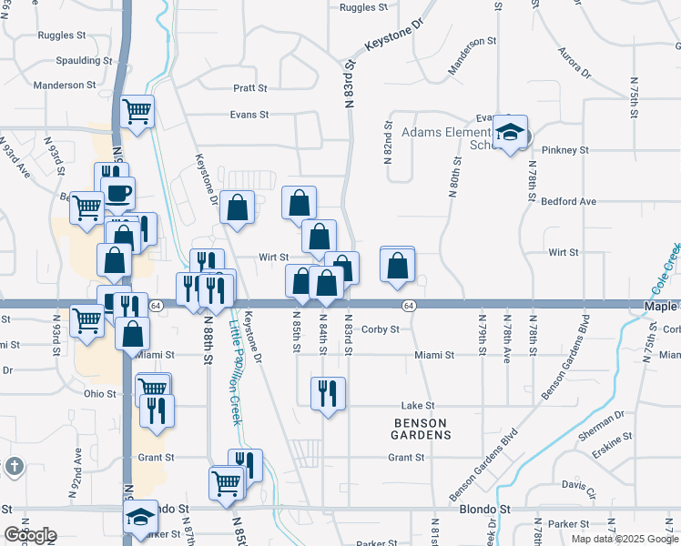 map of restaurants, bars, coffee shops, grocery stores, and more near 2924 North 83rd Street in Omaha