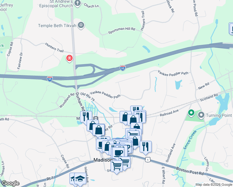 map of restaurants, bars, coffee shops, grocery stores, and more near 162 Yankee Peddler Path in Madison