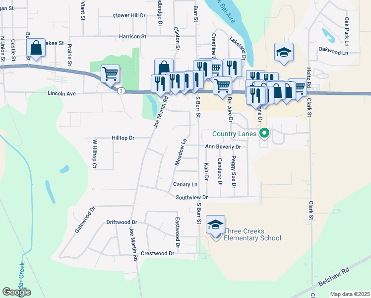 map of restaurants, bars, coffee shops, grocery stores, and more near 320 Meadow Ln in Lowell