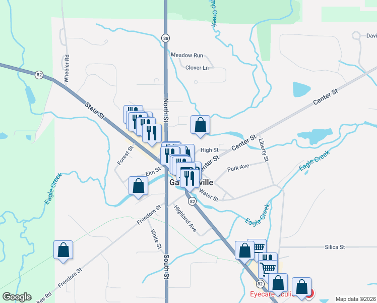 map of restaurants, bars, coffee shops, grocery stores, and more near 8113 Maple Avenue in Garrettsville