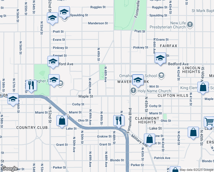 map of restaurants, bars, coffee shops, grocery stores, and more near 3005 North 48th Avenue in Omaha