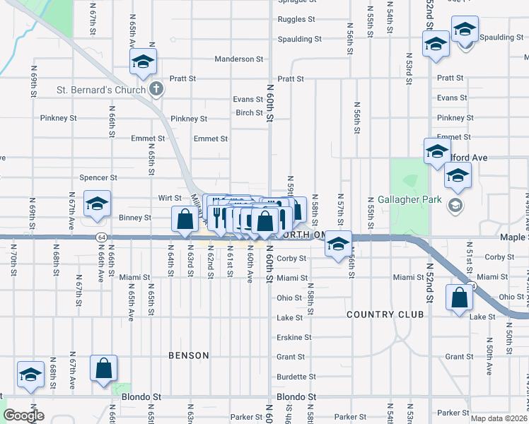 map of restaurants, bars, coffee shops, grocery stores, and more near 5901 Northwest Radial Highway in Omaha