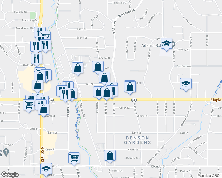 map of restaurants, bars, coffee shops, grocery stores, and more near 2925 North 83rd Street in Omaha