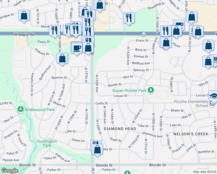 map of restaurants, bars, coffee shops, grocery stores, and more near 2929 North 155th Circle in Omaha