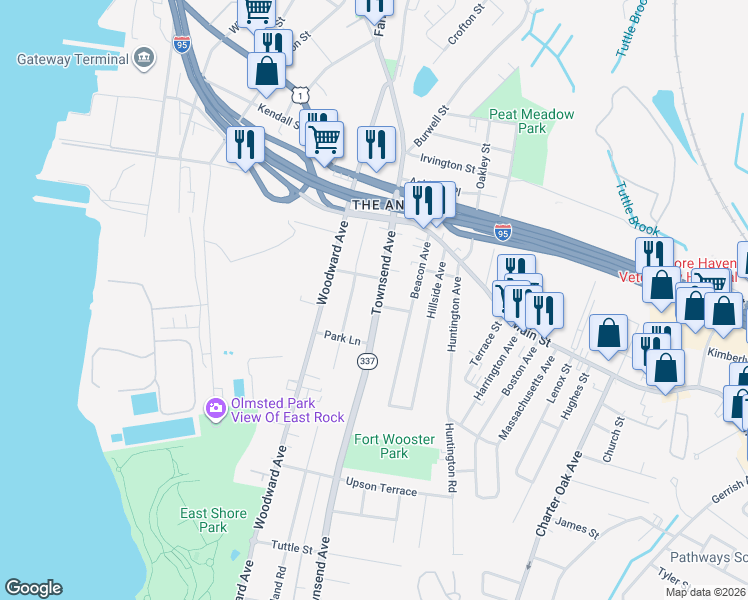 map of restaurants, bars, coffee shops, grocery stores, and more near 239 Elaine Terrace in New Haven