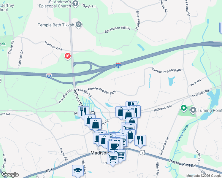 map of restaurants, bars, coffee shops, grocery stores, and more near 162 Yankee Peddler Path in Madison