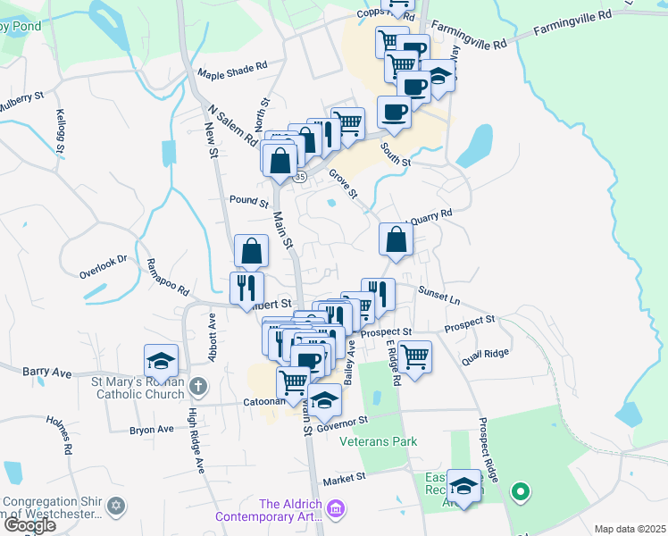 map of restaurants, bars, coffee shops, grocery stores, and more near 520 Main Street in Ridgefield