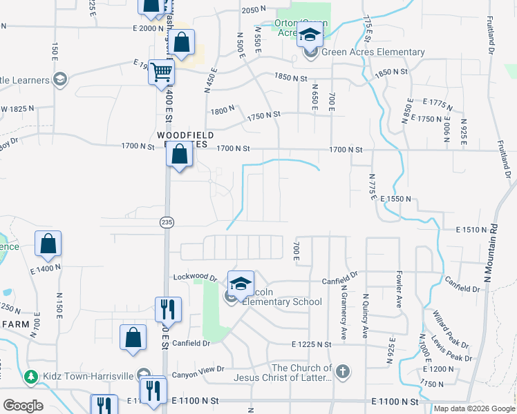 map of restaurants, bars, coffee shops, grocery stores, and more near 1567 North 550 East in North Ogden