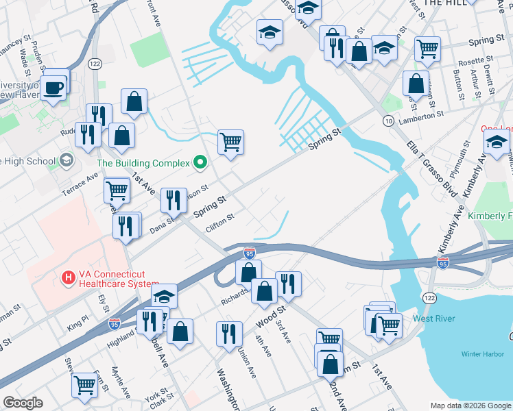 map of restaurants, bars, coffee shops, grocery stores, and more near 49 Front Avenue in West Haven