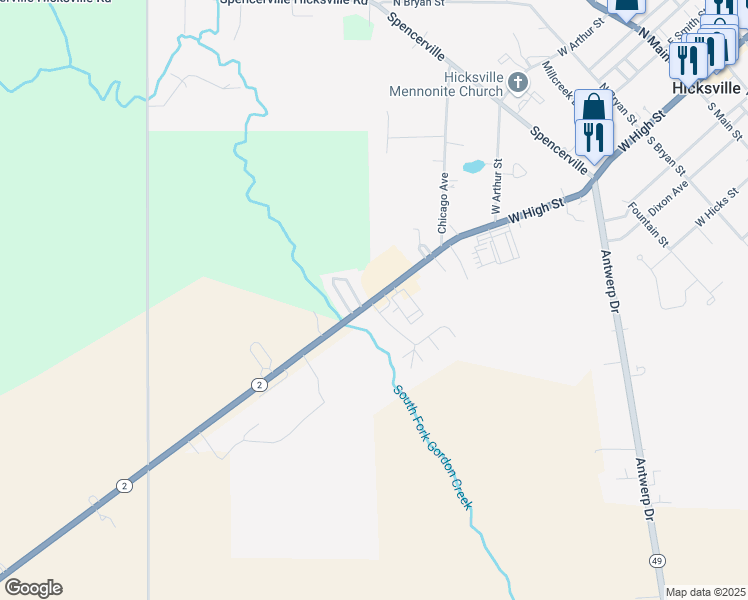 map of restaurants, bars, coffee shops, grocery stores, and more near High Street in Hicksville