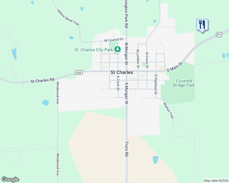 map of restaurants, bars, coffee shops, grocery stores, and more near 415 West Carpenter Street in Saint Charles