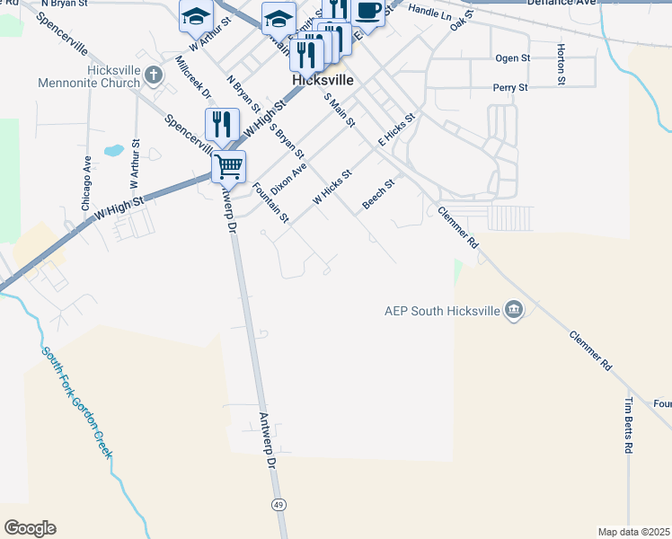 map of restaurants, bars, coffee shops, grocery stores, and more near 105 Oak Park Dr in Hicksville
