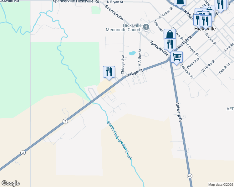 map of restaurants, bars, coffee shops, grocery stores, and more near 130 High Street in Hicksville