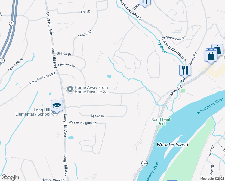 map of restaurants, bars, coffee shops, grocery stores, and more near 138 Rocky Rest Road in Shelton
