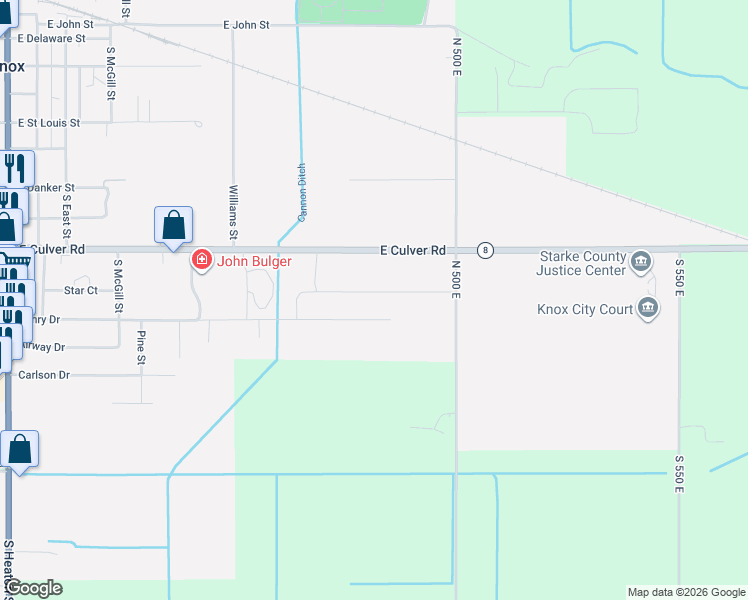 map of restaurants, bars, coffee shops, grocery stores, and more near 1370 Short Drive in Knox