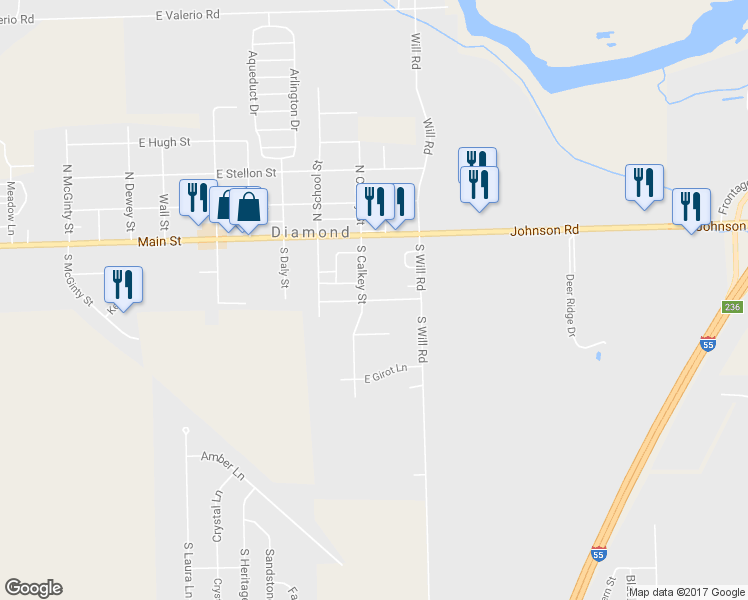 map of restaurants, bars, coffee shops, grocery stores, and more near 2495 East Border Street in Diamond