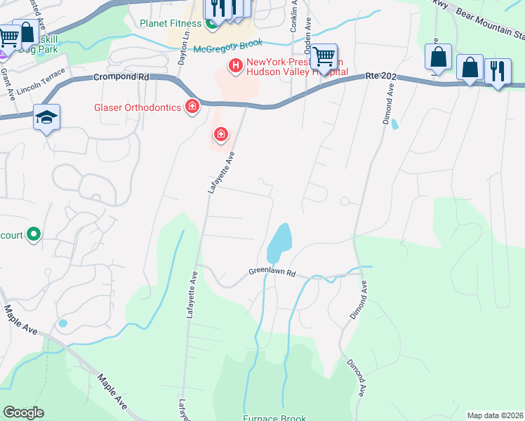 map of restaurants, bars, coffee shops, grocery stores, and more near 21 Ridge Road in Cortlandt
