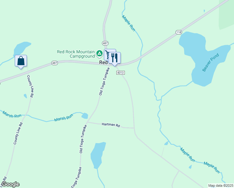map of restaurants, bars, coffee shops, grocery stores, and more near Old Tioga Turnpike in Benton