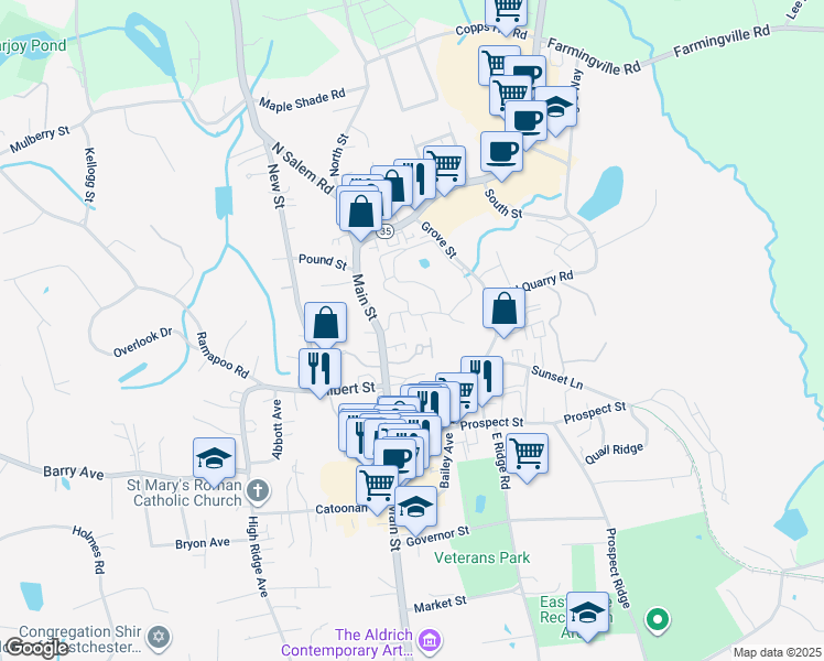 map of restaurants, bars, coffee shops, grocery stores, and more near 79 Sunset Lane in Ridgefield