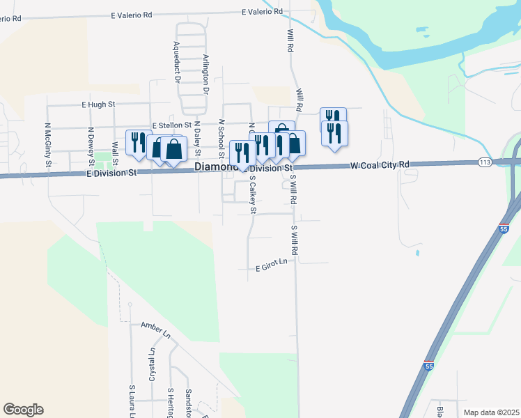 map of restaurants, bars, coffee shops, grocery stores, and more near 2495 East Border Street in Diamond