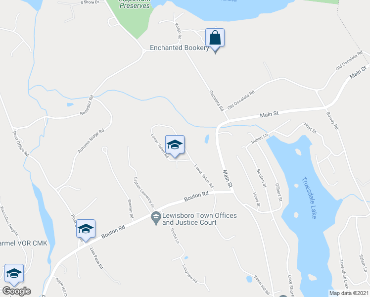 map of restaurants, bars, coffee shops, grocery stores, and more near 40 Lower Salem Road in South Salem