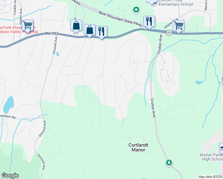 map of restaurants, bars, coffee shops, grocery stores, and more near 621 Cardinal Road in Cortlandt