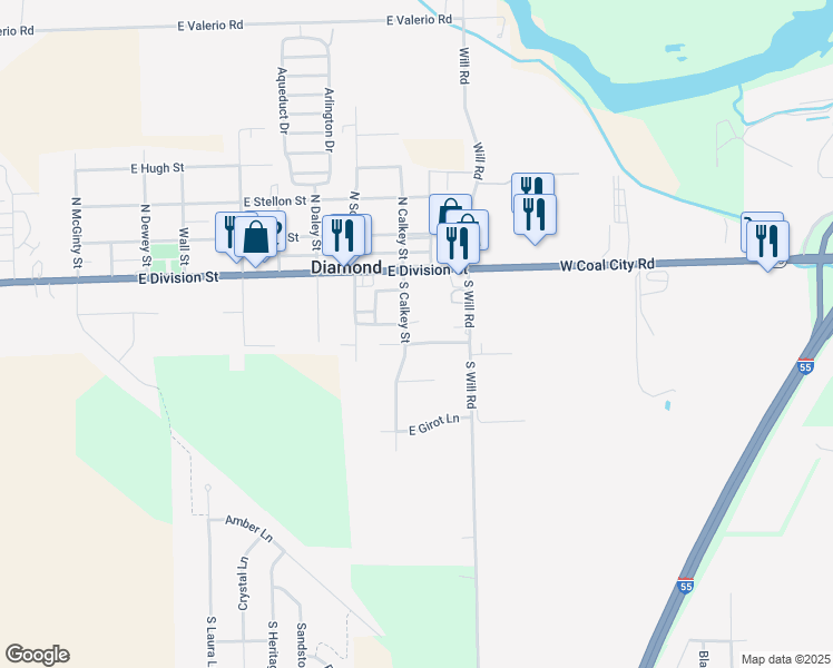map of restaurants, bars, coffee shops, grocery stores, and more near 2495 East Border Street in Diamond