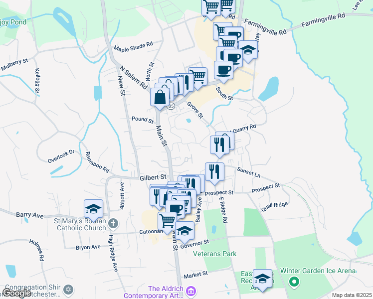 map of restaurants, bars, coffee shops, grocery stores, and more near 19 Cook Close in Ridgefield