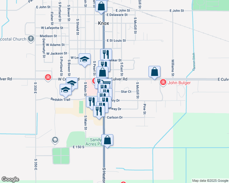 map of restaurants, bars, coffee shops, grocery stores, and more near 1115 South Prettyman Street in Knox