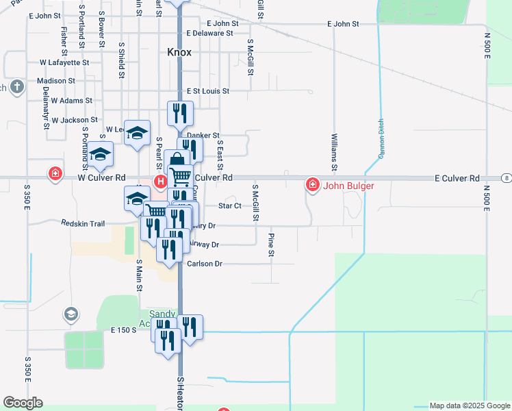 map of restaurants, bars, coffee shops, grocery stores, and more near 1008 S Mcgill St in Knox