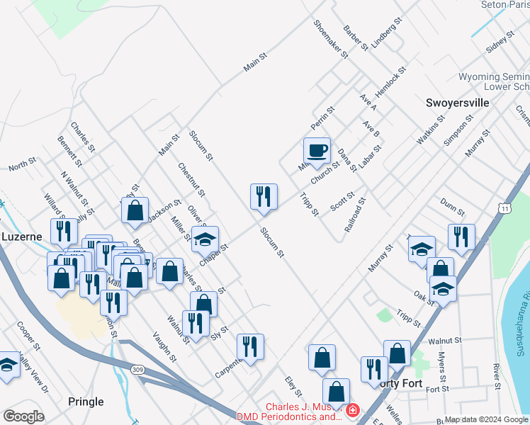map of restaurants, bars, coffee shops, grocery stores, and more near 302 Church Street in Kingston